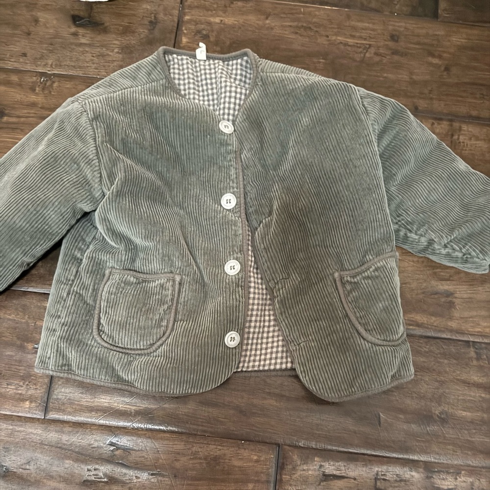 Quincy Mae Corduroy Button Front Jacket in Olive Green size 2-3T